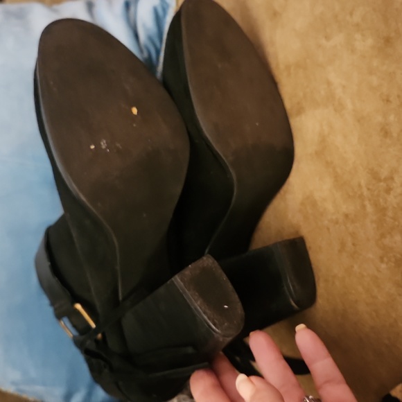 Kensie Mabella Black Ankle Booties Leather Fringe boots size 9 Suede Look Chunky - Picture 5 of 7